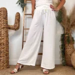 Pantalon large fluide femme crêpé « Tendance » - blanc - taille-unique