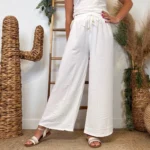 Pantalon large fluide femme crêpé « Tendance » - blanc - taille-unique