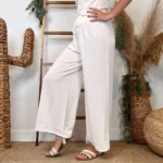 Pantalon large fluide femme crêpé « Tendance » - blanc - taille-unique