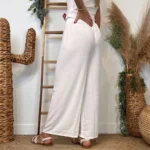 Pantalon large fluide femme crêpé « Tendance » - blanc - taille-unique