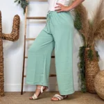 Pantalon large fluide femme crêpé « Tendance » - vert-deau - taille-unique
