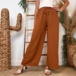 Pantalon large fluide femme crêpé « Tendance » - camel - taille-unique