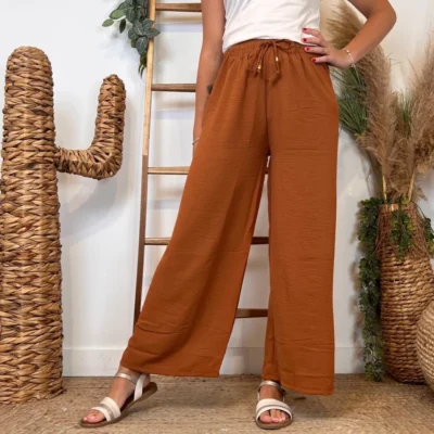 L761- Pantalon fluide (TU) - camel - taille-unique