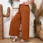 Pantalon large fluide femme crêpé « Tendance » - camel - taille-unique