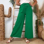 Pantalon large fluide femme crêpé « Tendance » - vert-bresil - taille-unique