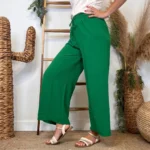 Pantalon large fluide femme crêpé « Tendance » - vert-bresil - taille-unique