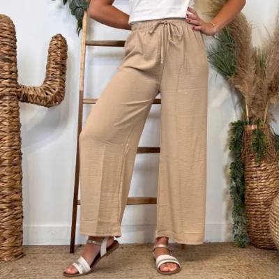 L761- Pantalon fluide (TU) - beige - taille-unique