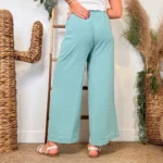 Pantalon large fluide femme crêpé « Tendance » - vert-celadon - taille-unique