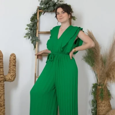 K124- Combinaison plissée (Tu) 🇮🇹 - vert-bresil - taille-unique