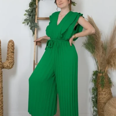 K124- Combinaison plissée (Tu) 🇮🇹 - vert-bresil - taille-unique