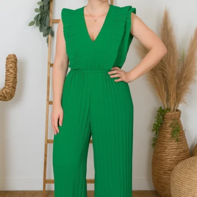 K124- Combinaison plissée (Tu) 🇮🇹 - vert-bresil - taille-unique