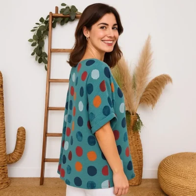 Z306- Tunique pois (GT) 🇮🇹 - vert-celadon - taille-unique-grande-taille