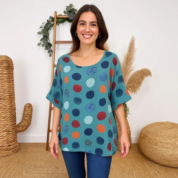 Z306- Tunique pois (GT) 🇮🇹 - vert-celadon - taille-unique-grande-taille