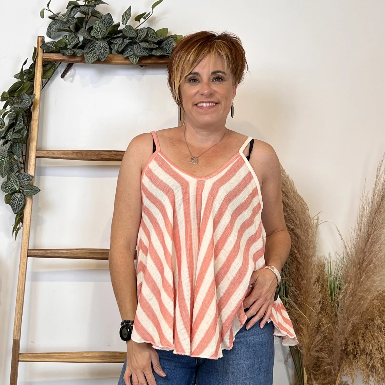 K171- Débardeur rayé trapèze (TU) - rouge - taille-unique