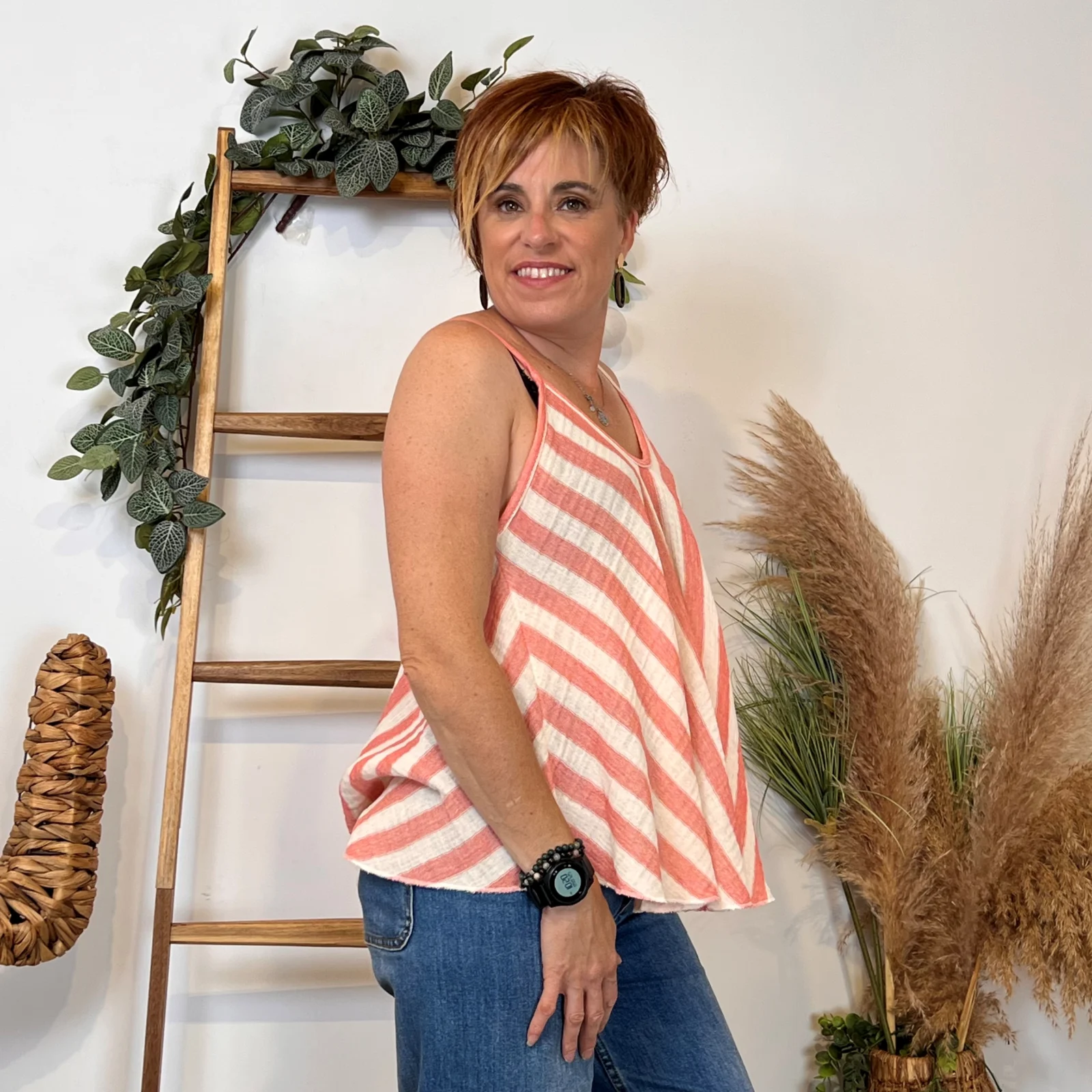 K171- Débardeur rayé trapèze (TU) - rouge - taille-unique