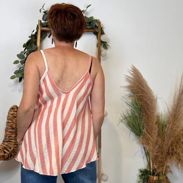 K171- Débardeur rayé trapèze (TU) - rouge - taille-unique
