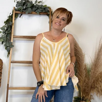 K171- Débardeur rayé trapèze (TU) - jaune - taille-unique