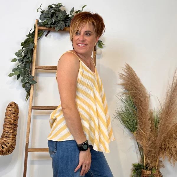 K171- Débardeur rayé trapèze (TU) - jaune - taille-unique