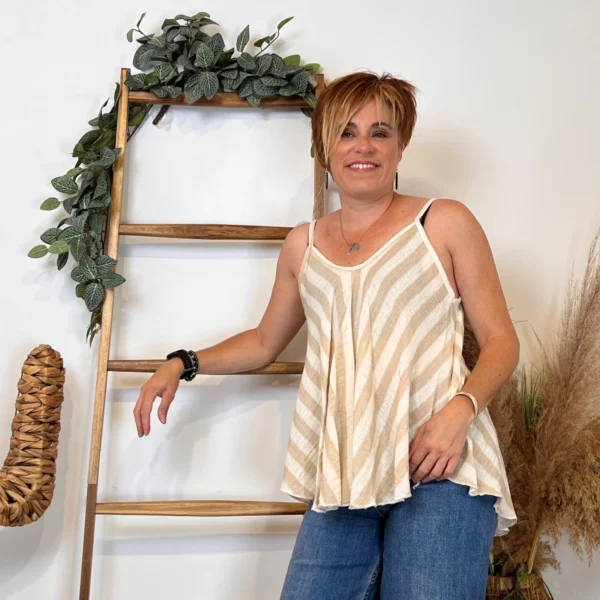 K171- Débardeur rayé trapèze (TU) - beige - taille-unique