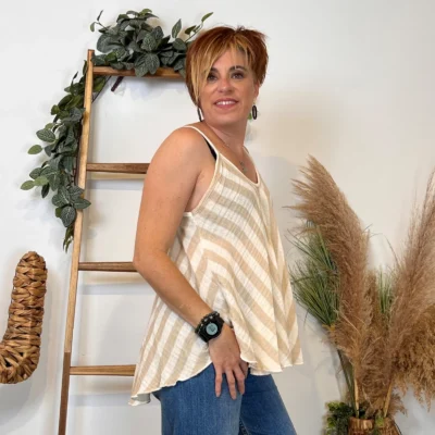 K171- Débardeur rayé trapèze (TU) - beige - taille-unique