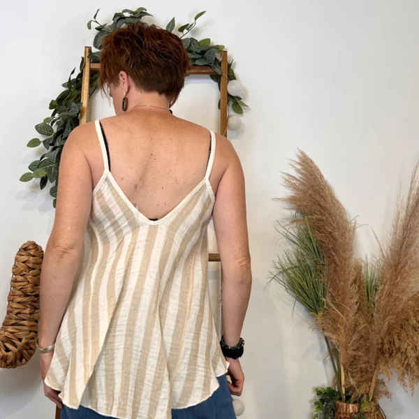 K171- Débardeur rayé trapèze (TU) - beige - taille-unique