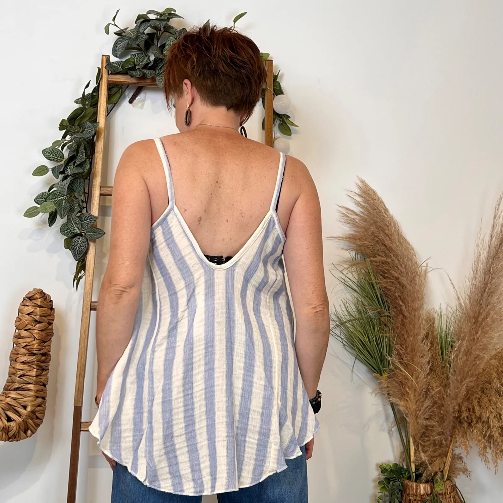 K171- Débardeur rayé trapèze (TU) - bleu-jeans - taille-unique