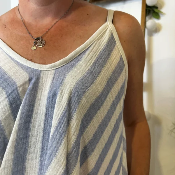 K171- Débardeur rayé trapèze (TU) - bleu-jeans - taille-unique