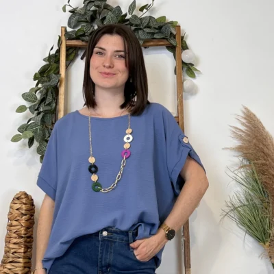 K182- Tunique unie + collier (Tu) 🇮🇹 - bleu-indigo - taille-unique