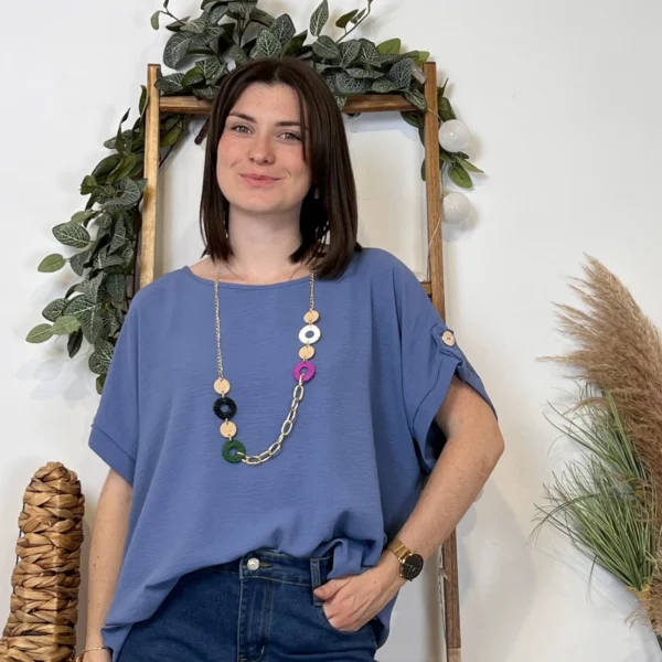 K182- Tunique unie + collier (Tu) 🇮🇹 - bleu-indigo - taille-unique