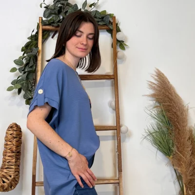 K182- Tunique unie + collier (Tu) 🇮🇹 - bleu-indigo - taille-unique