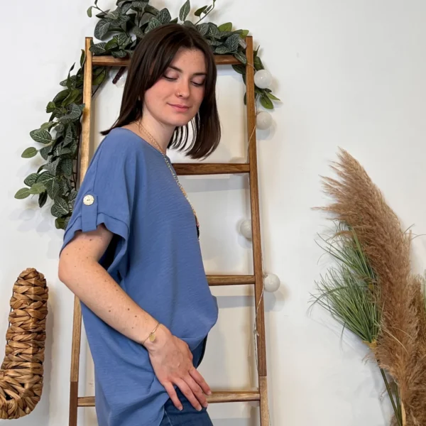 K182- Tunique unie + collier (Tu) 🇮🇹 - bleu-indigo - taille-unique