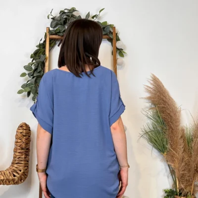 K182- Tunique unie + collier (Tu) 🇮🇹 - bleu-indigo - taille-unique