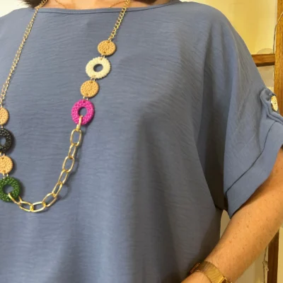 K182- Tunique unie + collier (Tu) 🇮🇹 - bleu-indigo - taille-unique