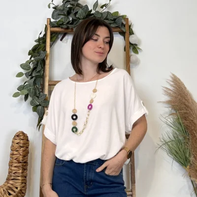K182- Tunique unie + collier (Tu) 🇮🇹 - blanc - taille-unique