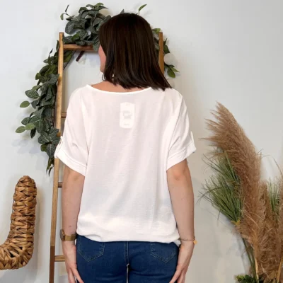 K182- Tunique unie + collier (Tu) 🇮🇹 - blanc - taille-unique