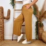Pantalon large fluide femme crêpé « Tendance » - taupe - taille-unique