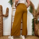 Pantalon large fluide femme crêpé « Tendance » - camel-clair - taille-unique