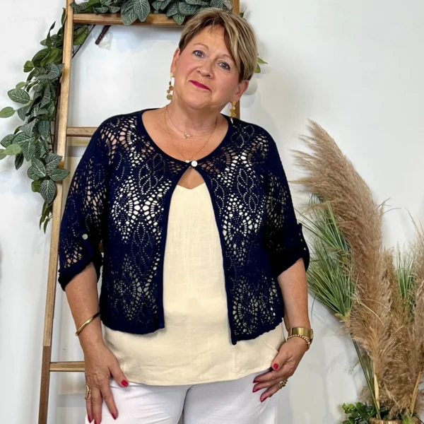 Z132- Gilet court Ajouré 🇮🇹 - marine - taille-unique-grande-taille