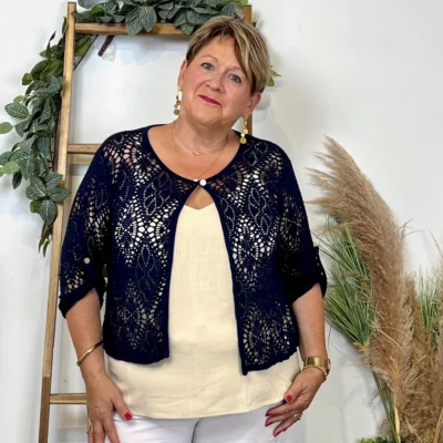 Z132- Gilet court Ajouré 🇮🇹 - marine - taille-unique-grande-taille