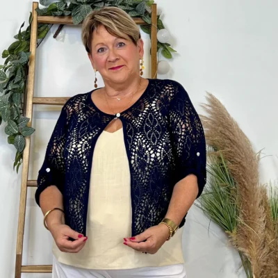 Z132- Gilet court Ajouré 🇮🇹 - marine - taille-unique-grande-taille