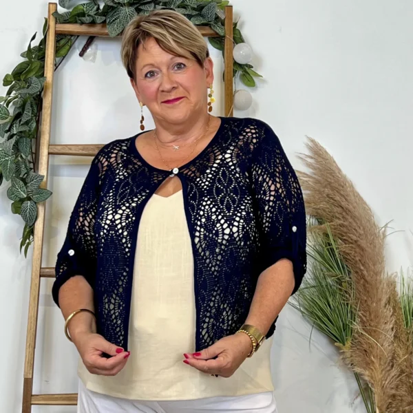 Z132- Gilet court Ajouré 🇮🇹 - marine - taille-unique-grande-taille