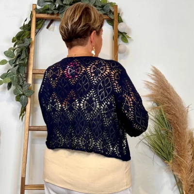 Z132- Gilet court Ajouré 🇮🇹 - marine - taille-unique-grande-taille