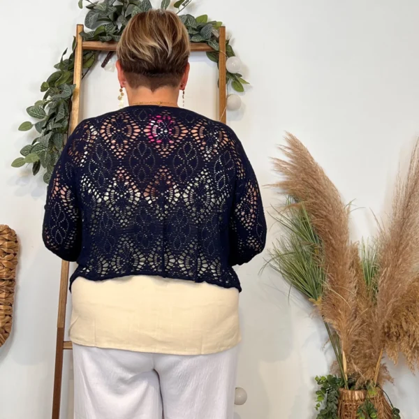 Z132- Gilet court Ajouré 🇮🇹 - marine - taille-unique-grande-taille