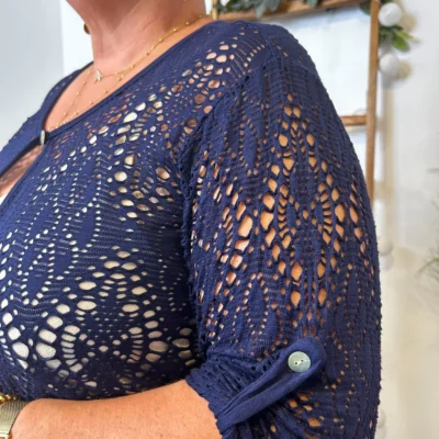 Z132- Gilet court Ajouré 🇮🇹 - marine - taille-unique-grande-taille