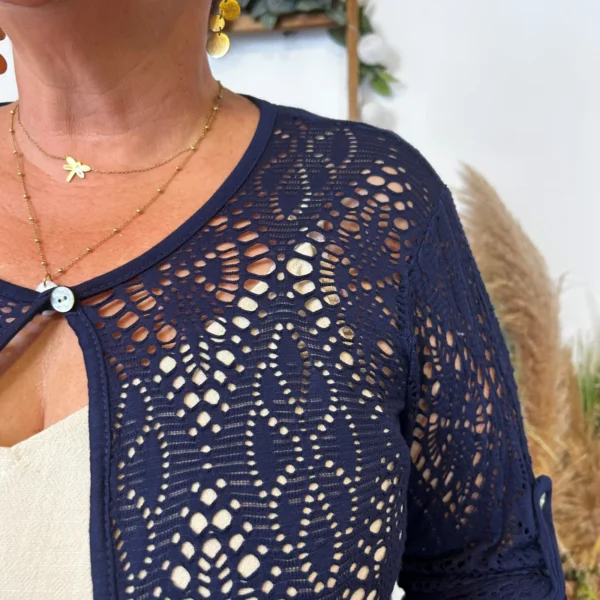 Z132- Gilet court Ajouré 🇮🇹 - marine - taille-unique-grande-taille