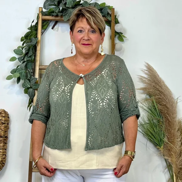 Z132- Gilet court Ajouré 🇮🇹 - kaki - taille-unique-grande-taille