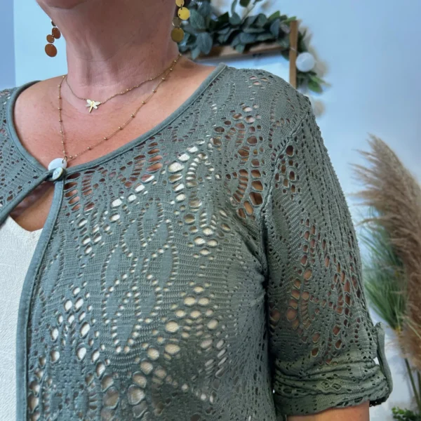 Z132- Gilet court Ajouré 🇮🇹 - kaki - taille-unique-grande-taille