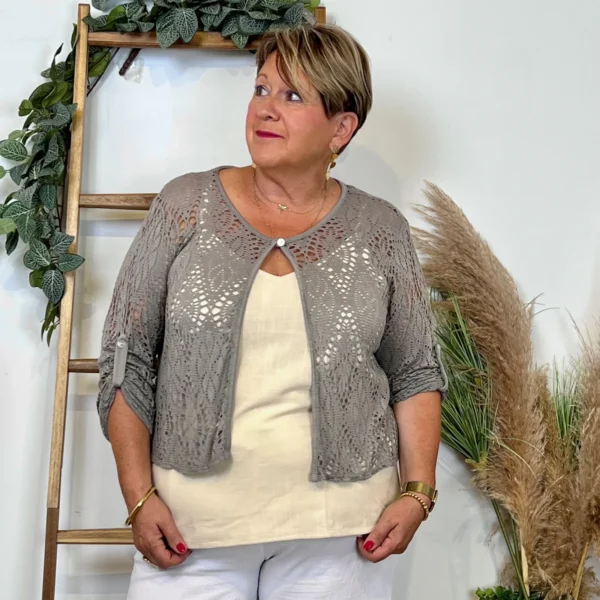 Z132- Gilet court Ajouré 🇮🇹 - taupe - taille-unique-grande-taille