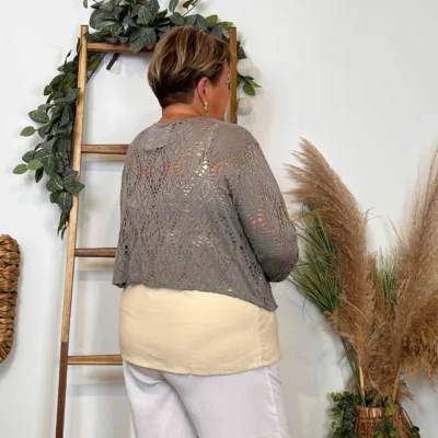 Z132- Gilet court Ajouré 🇮🇹 - taupe - taille-unique-grande-taille