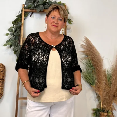 Z132- Gilet court Ajouré 🇮🇹 - noir - taille-unique-grande-taille